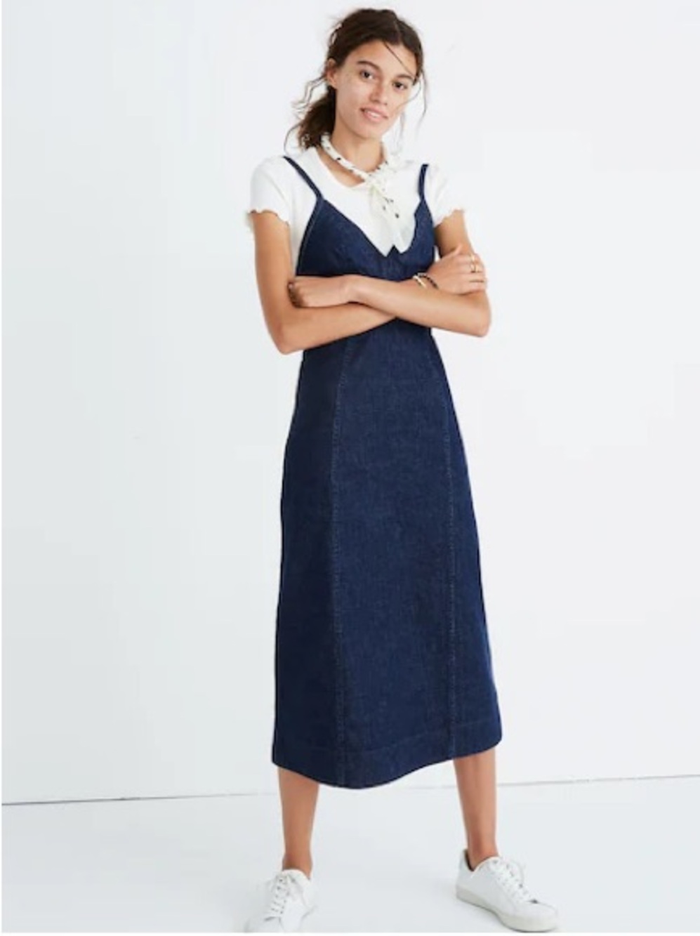 Madewell Denim Cami Midi Dress Dark Blue